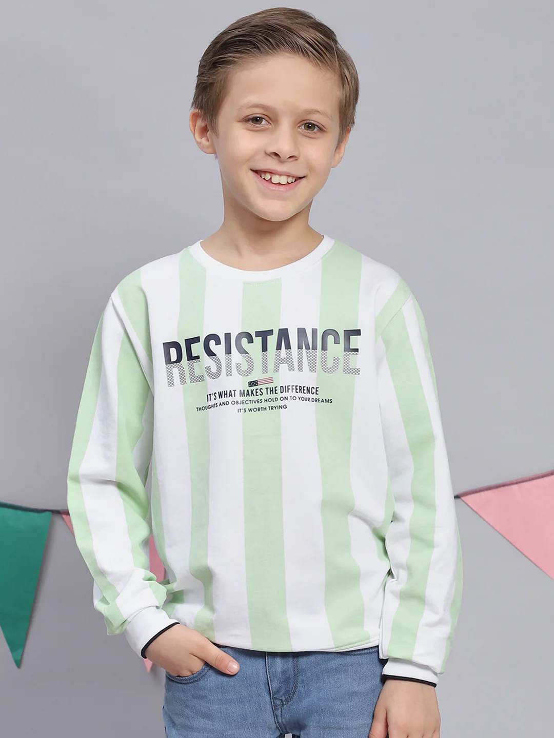 Boys Green Printed Round Neck Full Sleeve Sweatshirt - Image 2