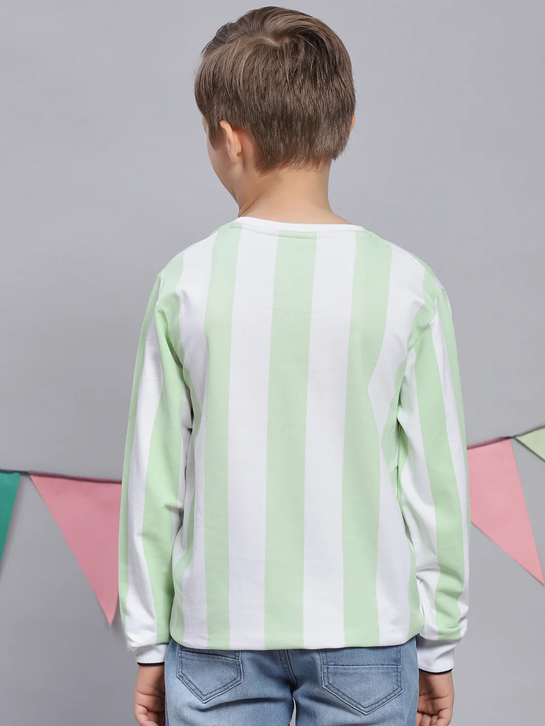 Boys Green Printed Round Neck Full Sleeve Sweatshirt - Image 5