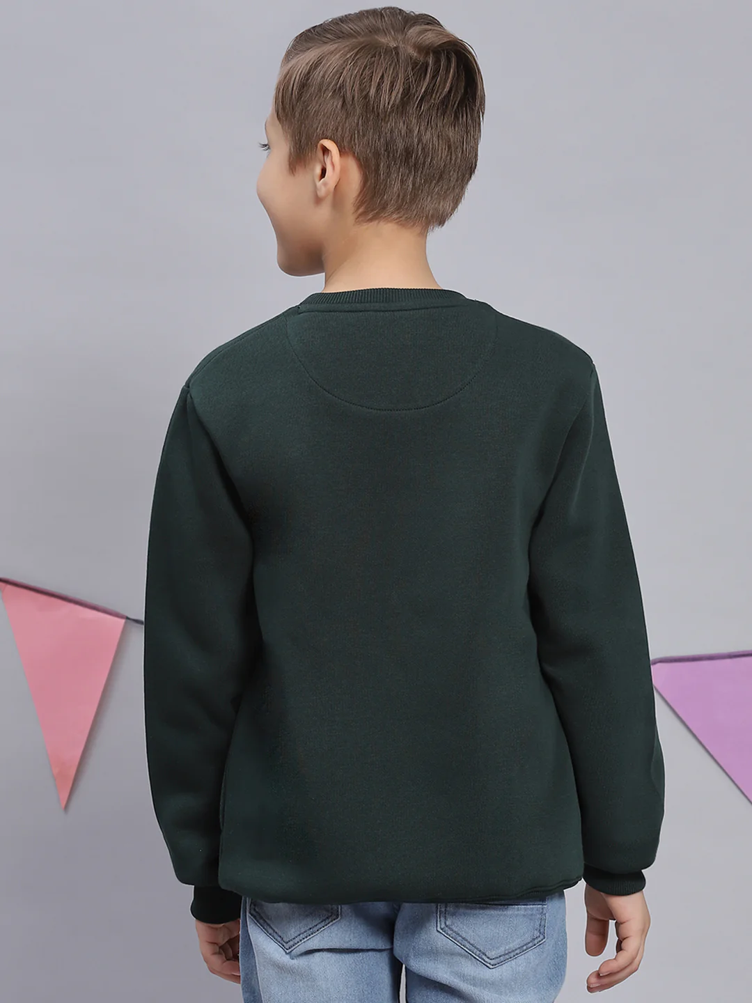 Boys Green Printed Round Neck Full Sleeve Sweatshirt - Image 5