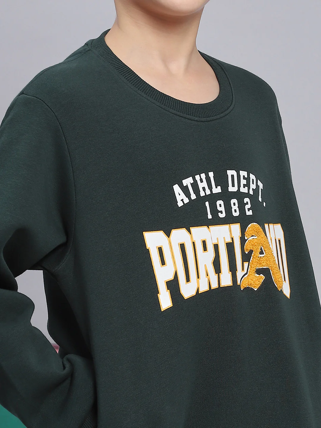 Boys Green Printed Round Neck Full Sleeve Sweatshirt - Image 6