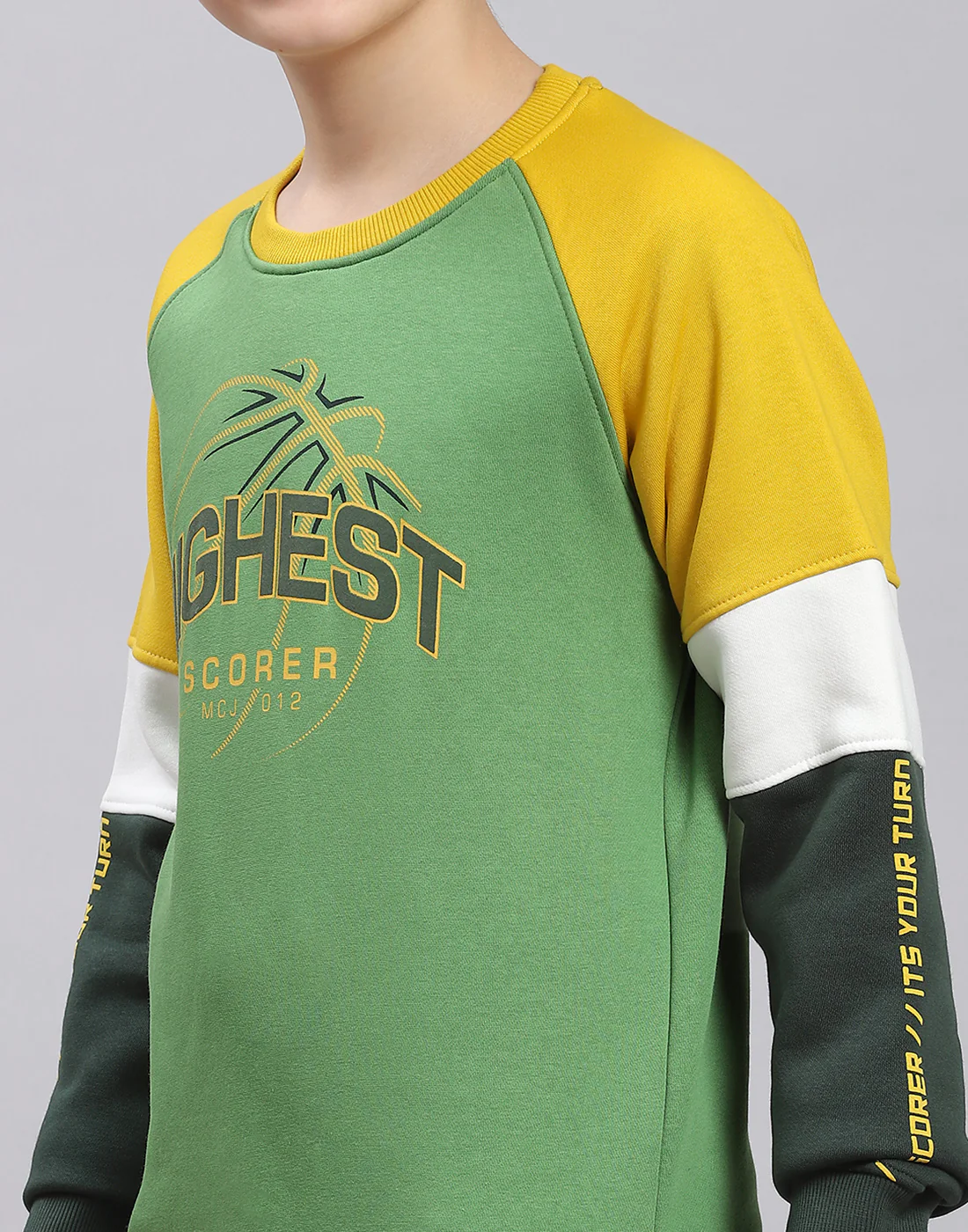 Boys Green Printed Round Neck Full Sleeve Sweatshirt - Image 6