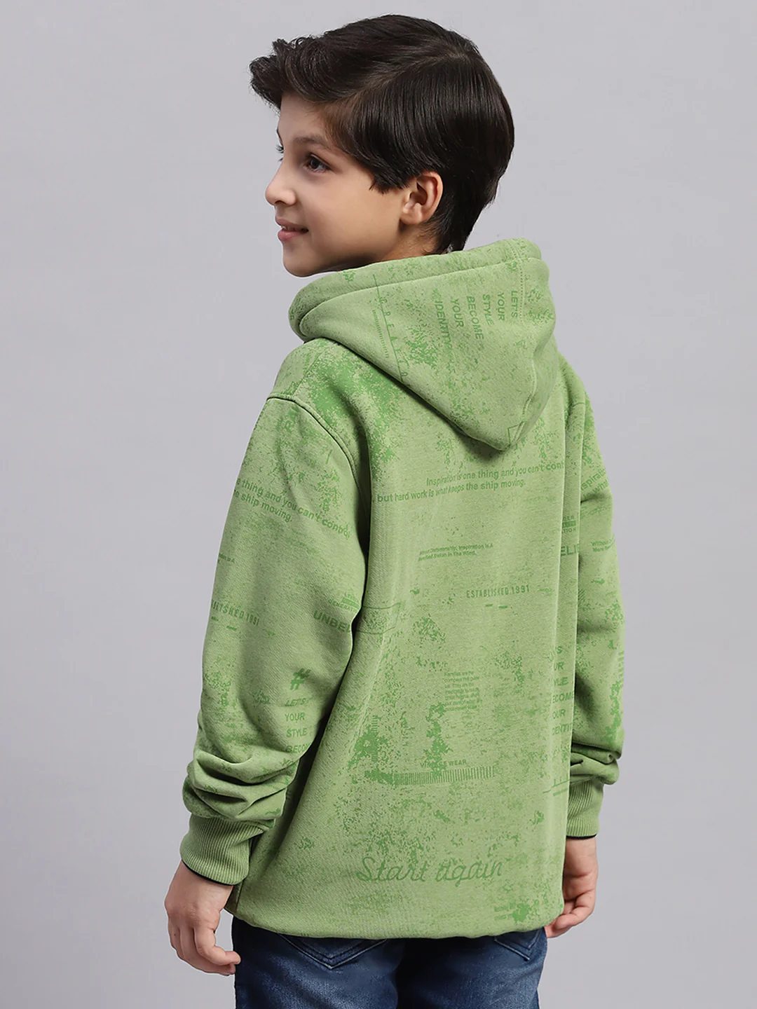 Boys Green Printed Round Neck Full Sleeve Sweatshirt - Image 5
