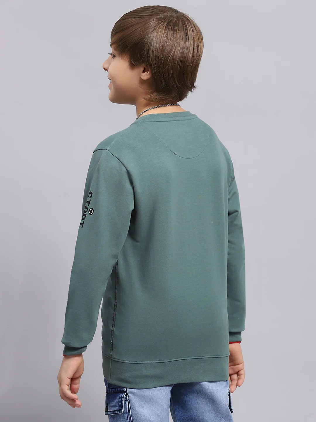 Boys Green Printed Round Neck Full Sleeve Sweatshirt - Image 5
