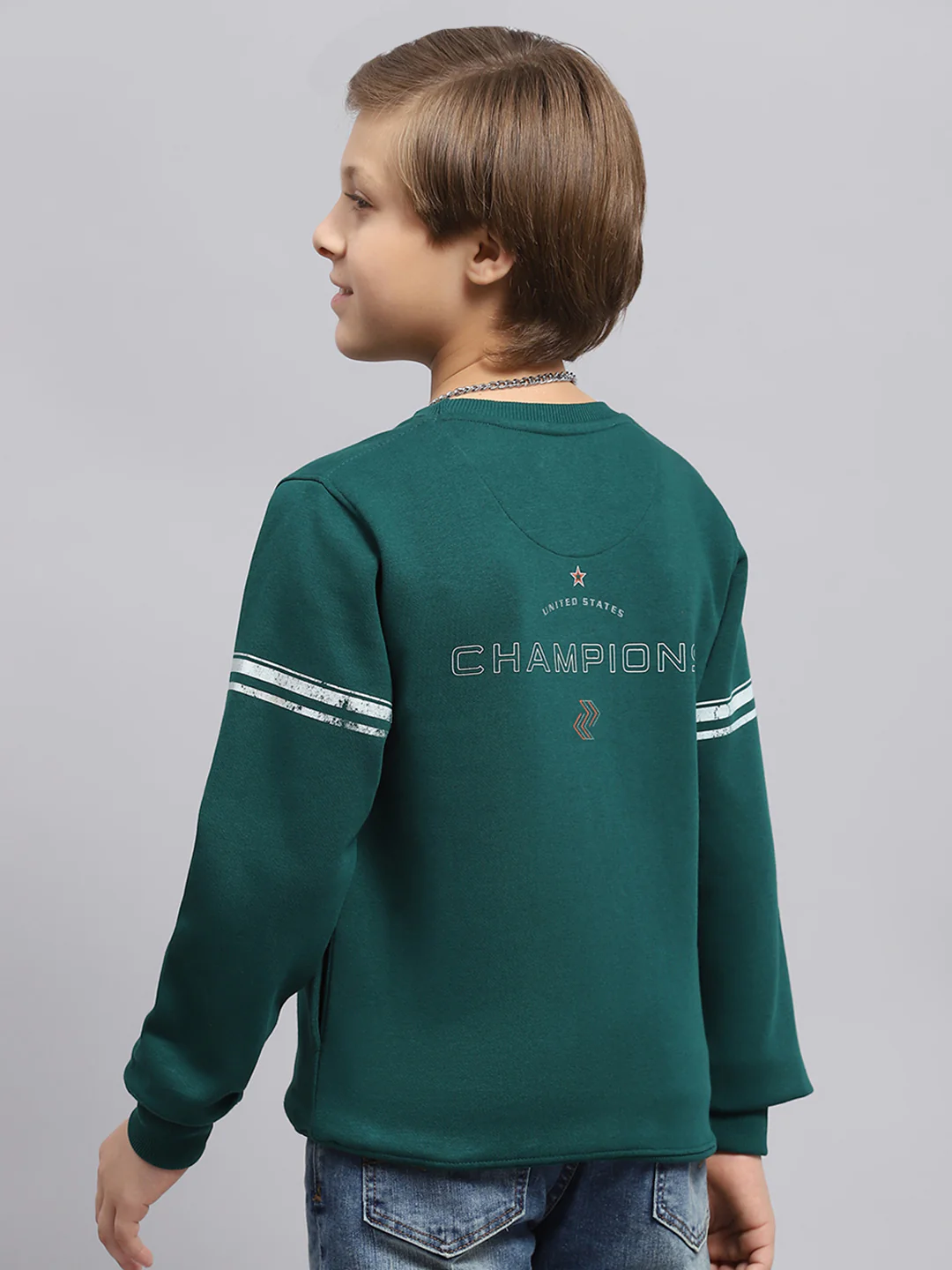 Boys Green Printed Round Neck Full Sleeve Sweatshirt - Image 5