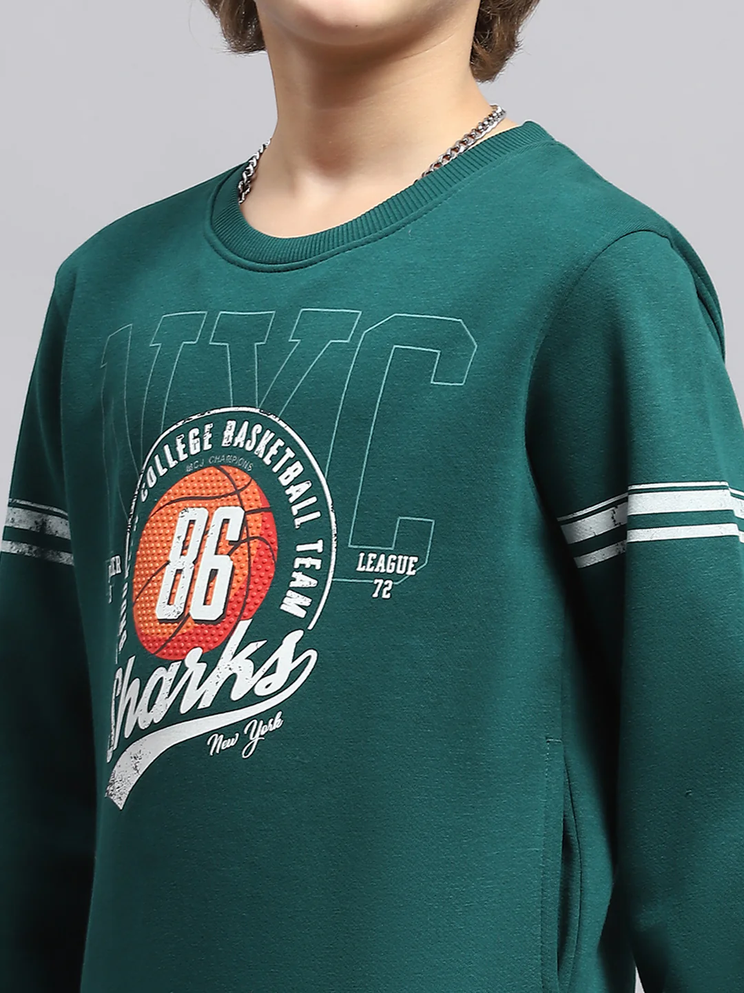Boys Green Printed Round Neck Full Sleeve Sweatshirt - Image 6