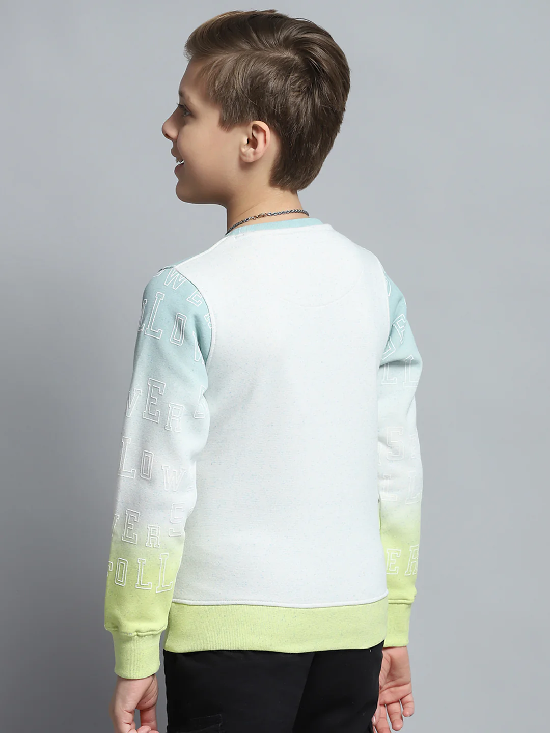 Boys Green Printed Round Neck Full Sleeve Sweatshirt - Image 5