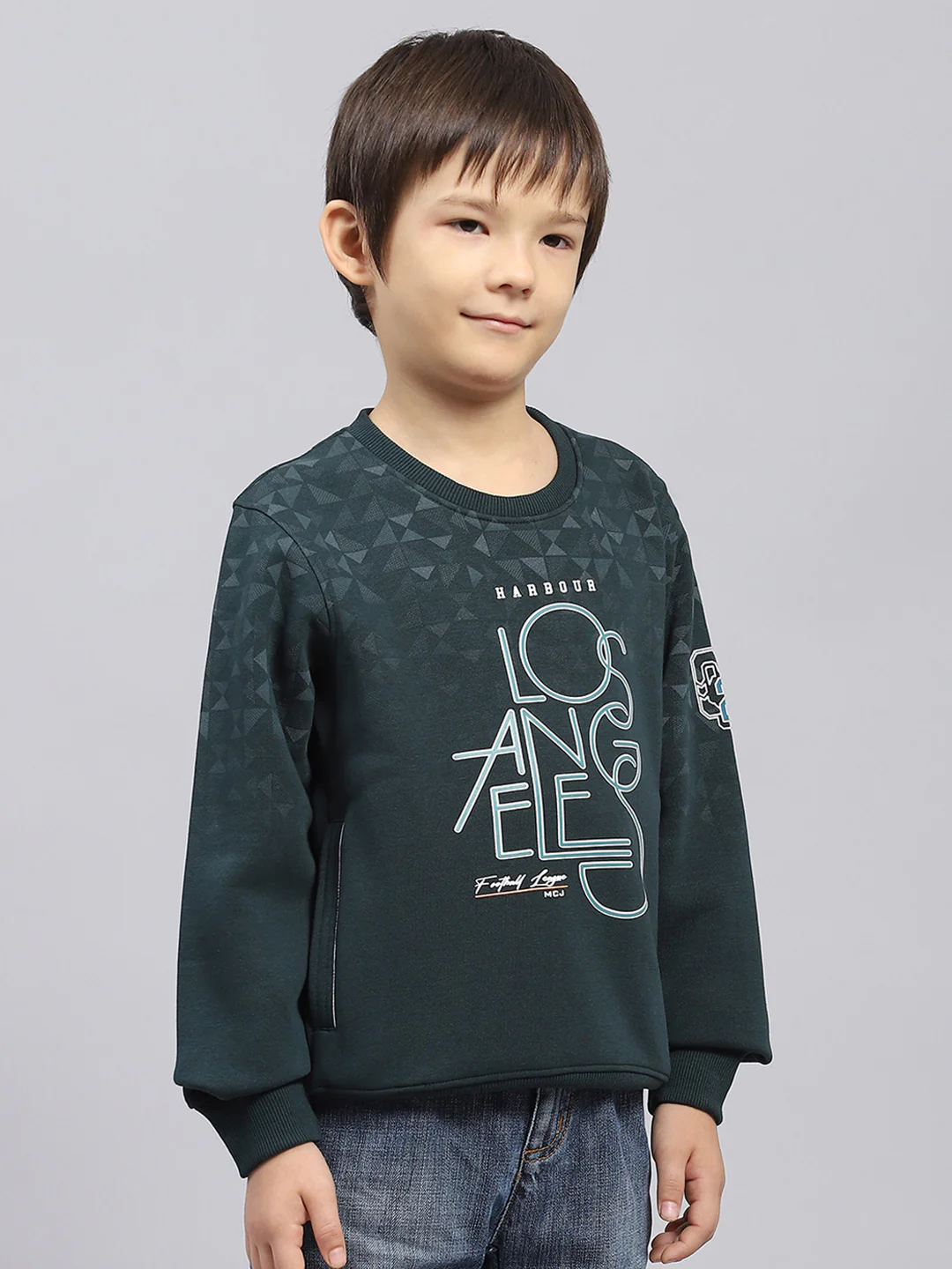 Boys Green Printed Round Neck Full Sleeve Sweatshirt - Image 4