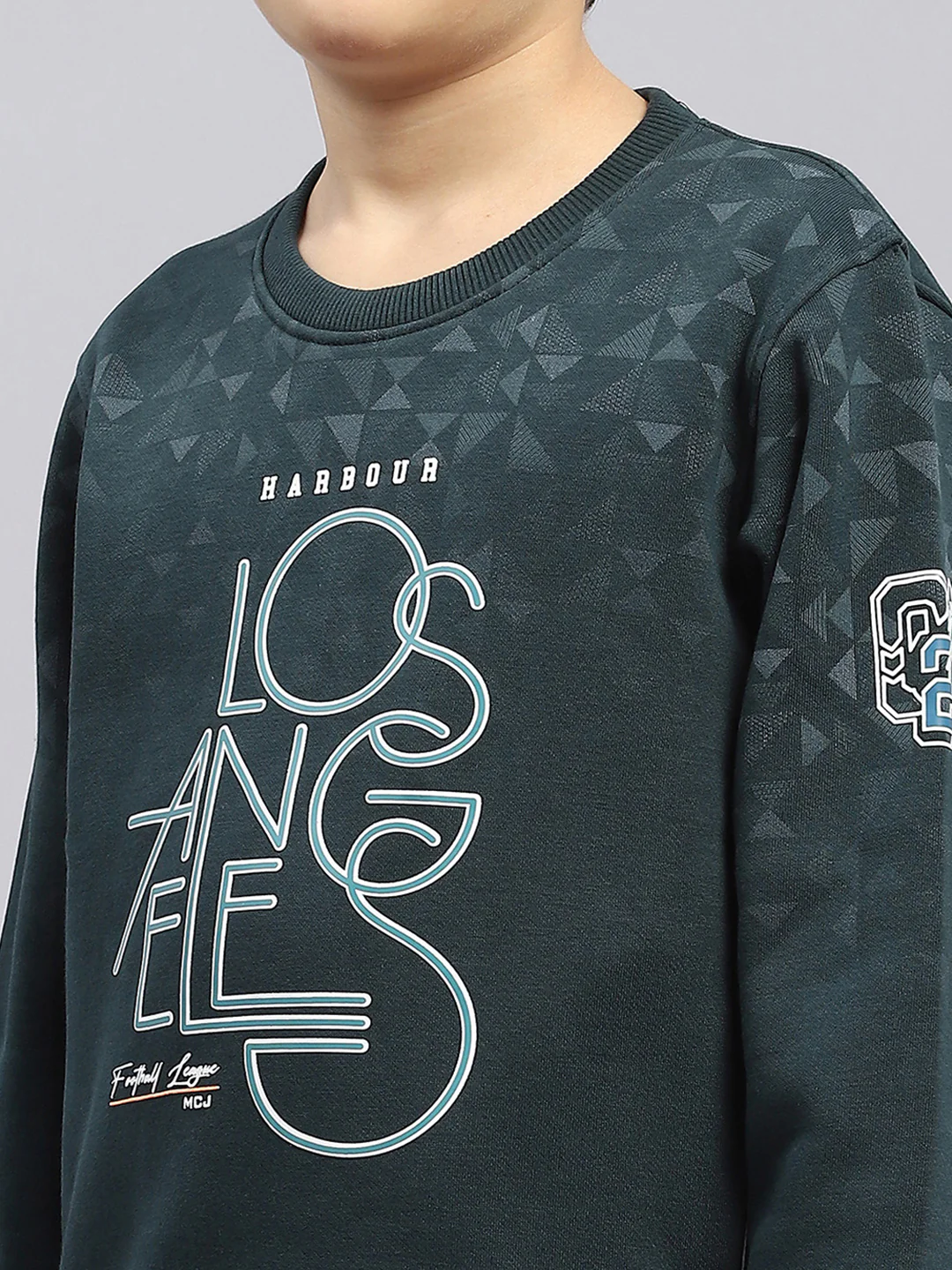 Boys Green Printed Round Neck Full Sleeve Sweatshirt - Image 6