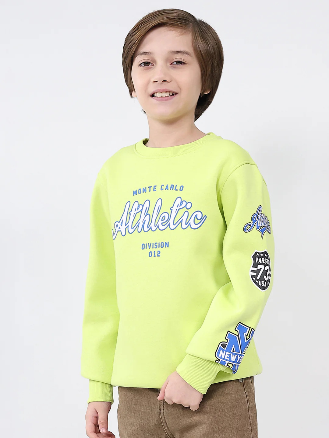 Boys Green Printed Round Neck Full Sleeve Sweatshirt - Image 3