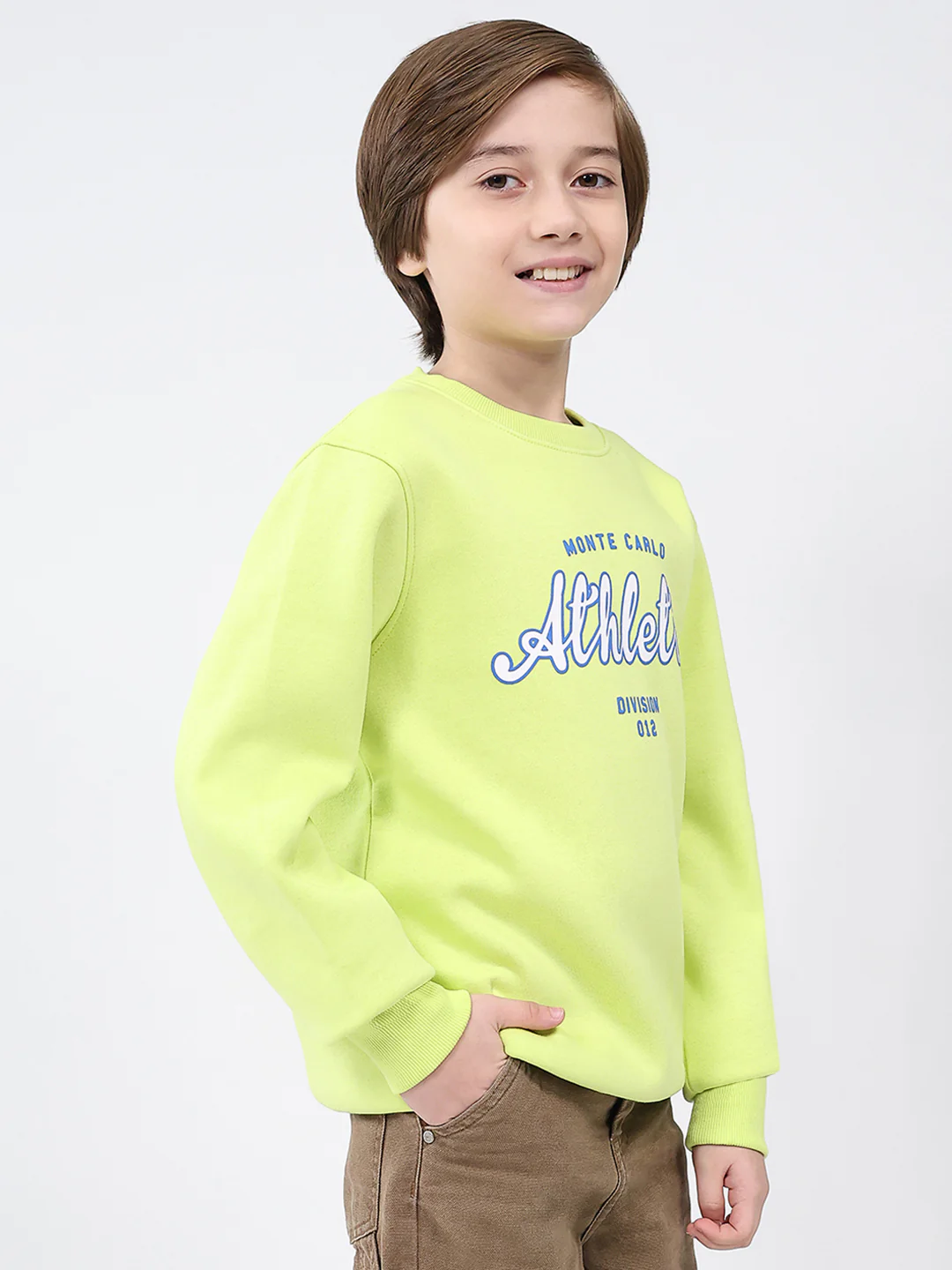 Boys Green Printed Round Neck Full Sleeve Sweatshirt - Image 4