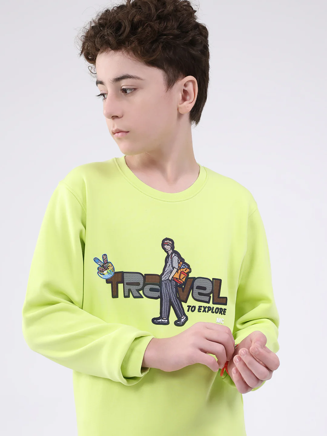 Boys Green Printed Round Neck Full Sleeve Sweatshirt - Image 6
