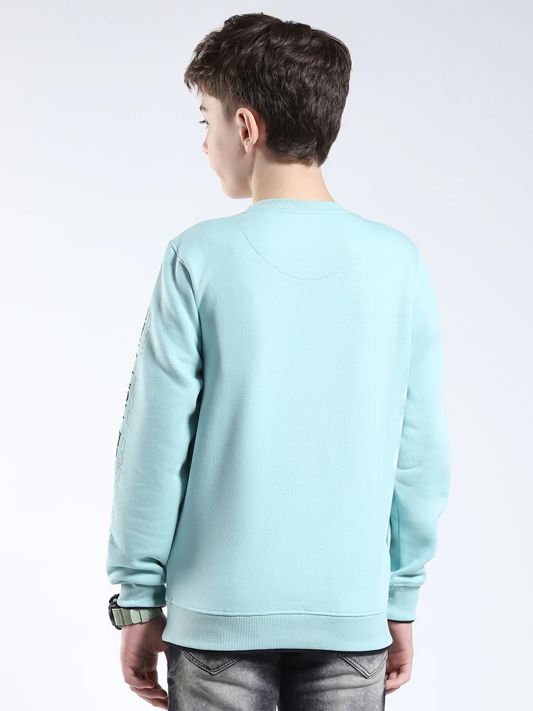 Boys Green Printed Round Neck Full Sleeve Sweatshirt - Image 5