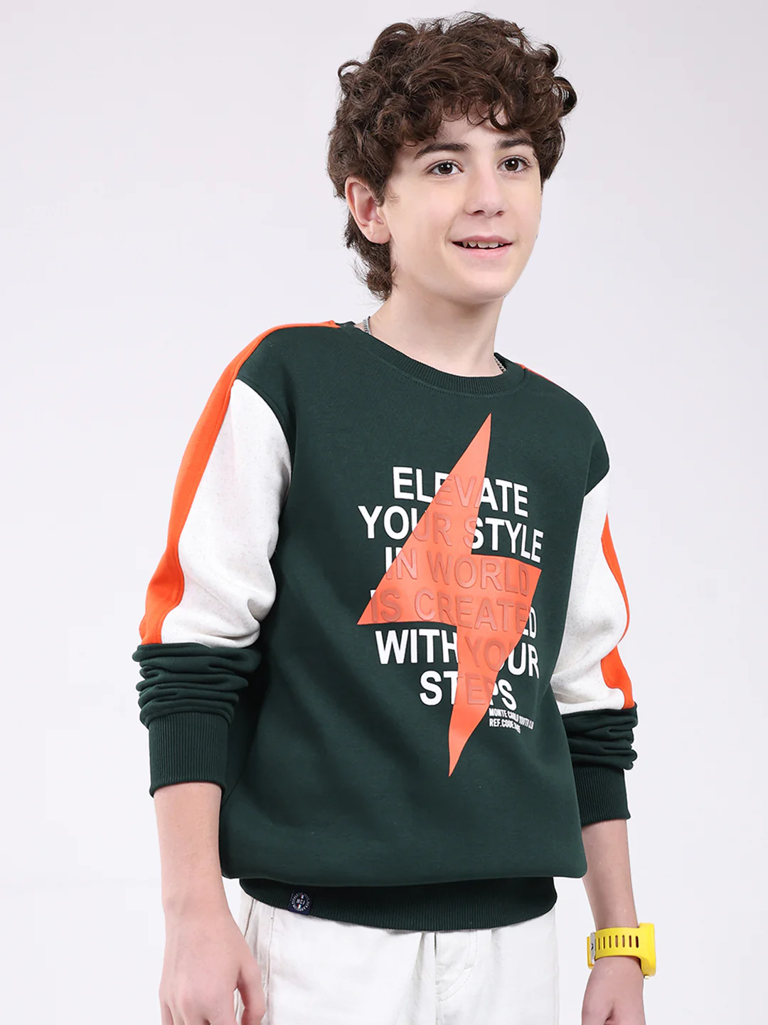 Boys Green Printed Round Neck Full Sleeve Sweatshirt - Image 4