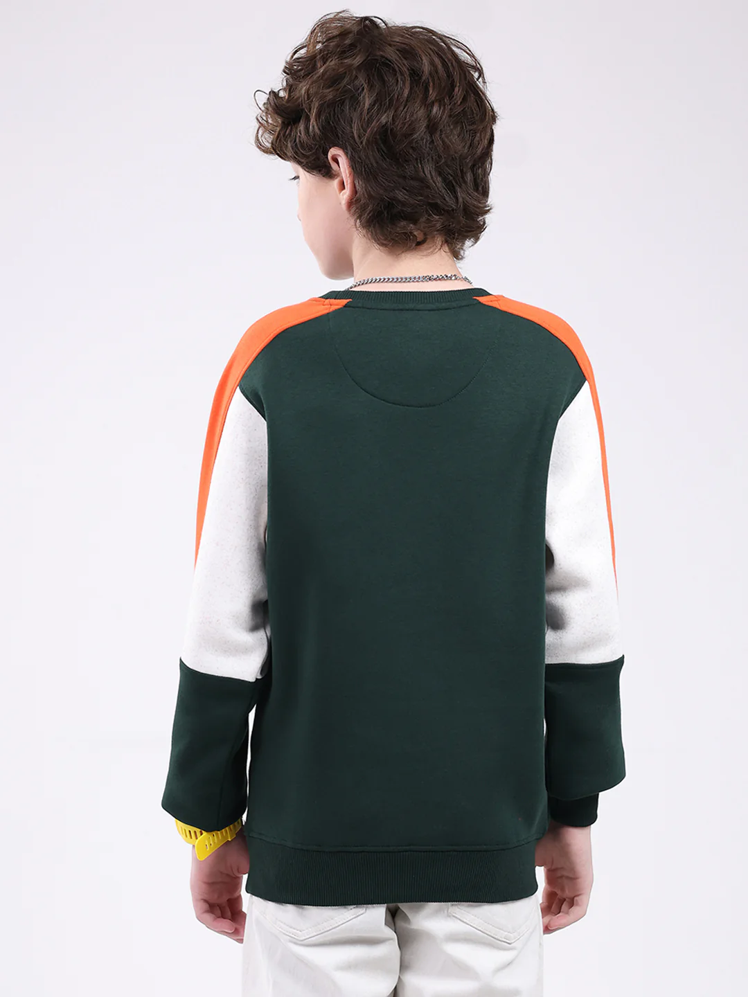 Boys Green Printed Round Neck Full Sleeve Sweatshirt - Image 5