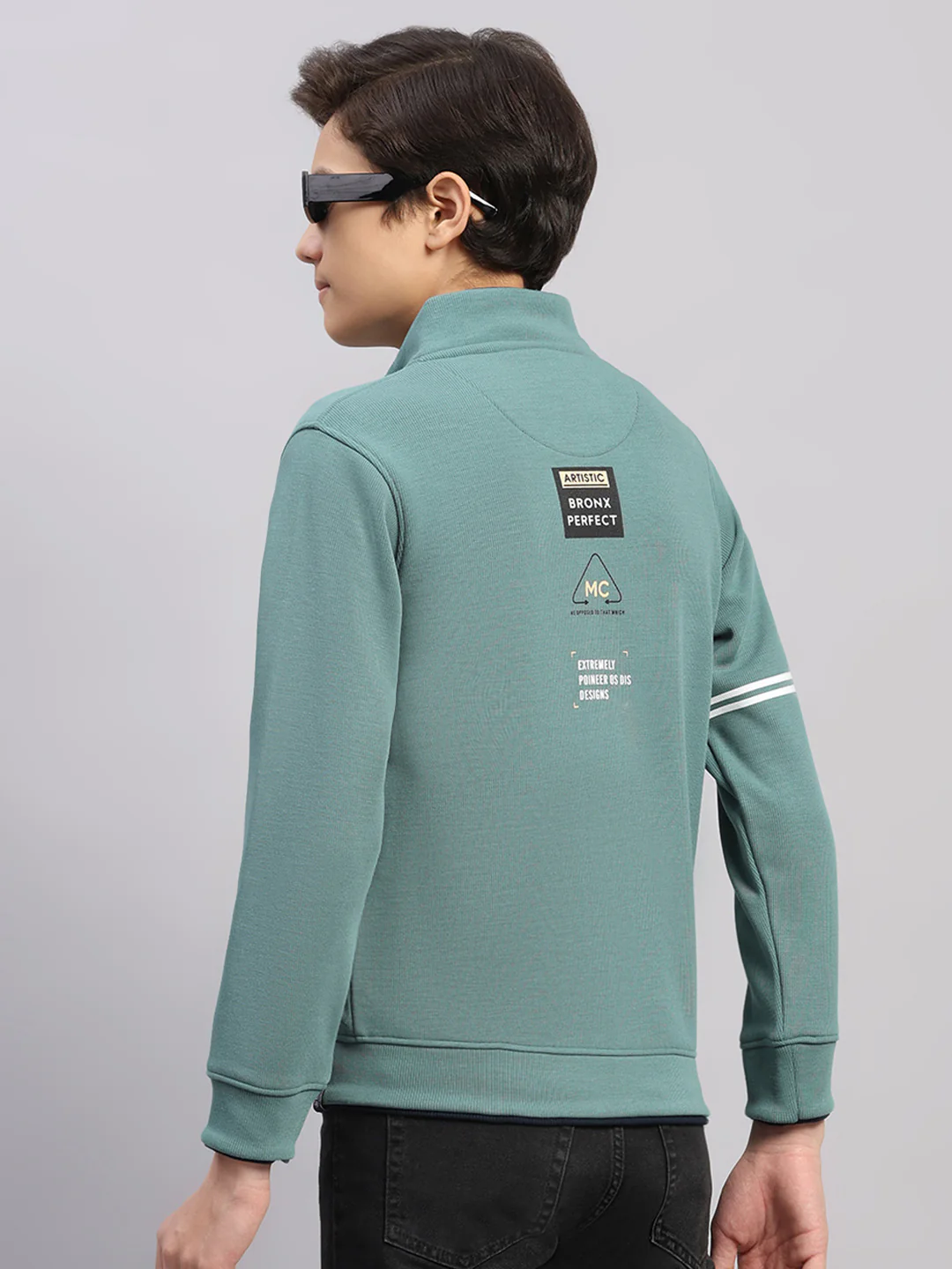 Boys Green Printed Round Neck Full Sleeve Sweatshirt - Image 5
