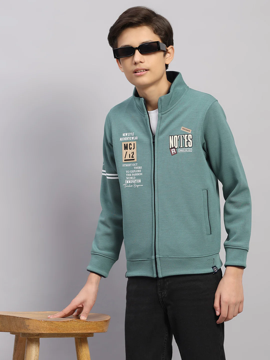 Boys Green Printed Round Neck Full Sleeve Sweatshirt - Image 6