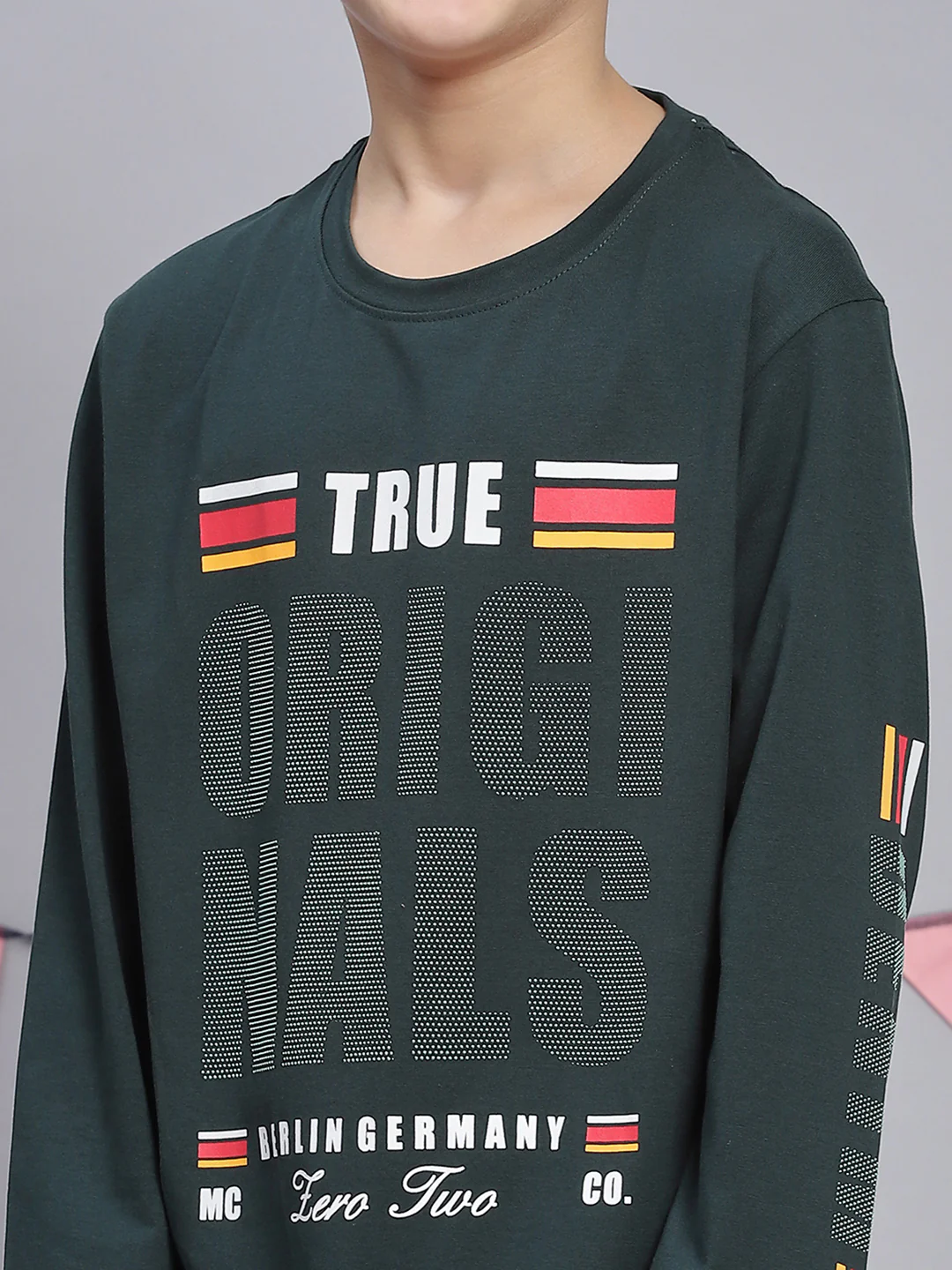 Boys Green Printed Round Neck Full Sleeve T-Shirts - Image 6