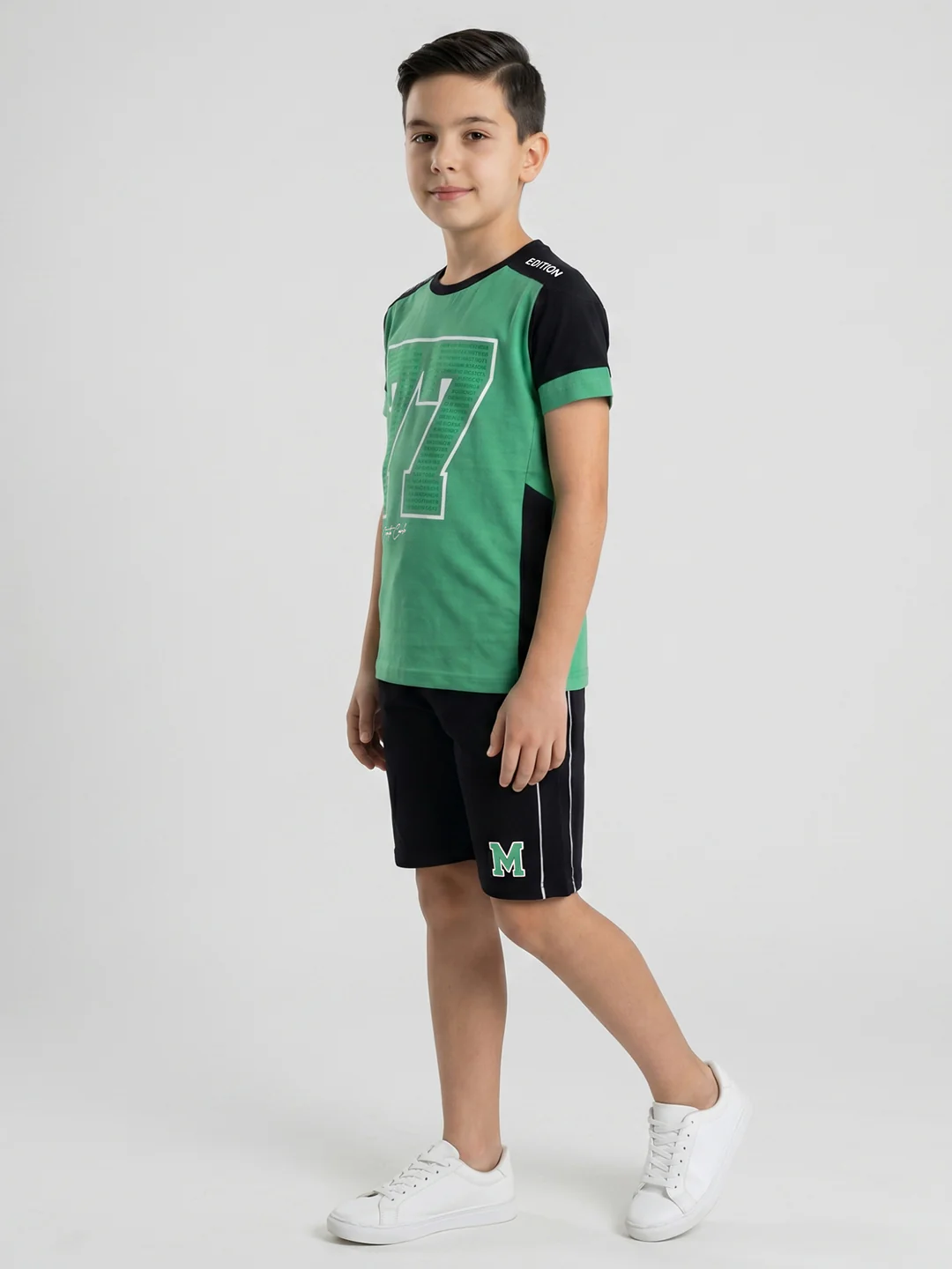 Boys Green Printed Round Neck Half Sleeve Bermuda Set - Image 2
