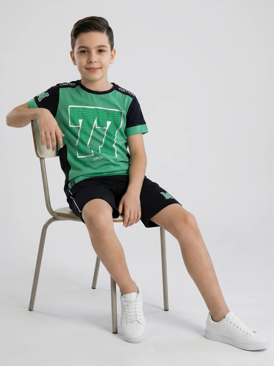 Boys Green Printed Round Neck Half Sleeve Bermuda Set - Image 5