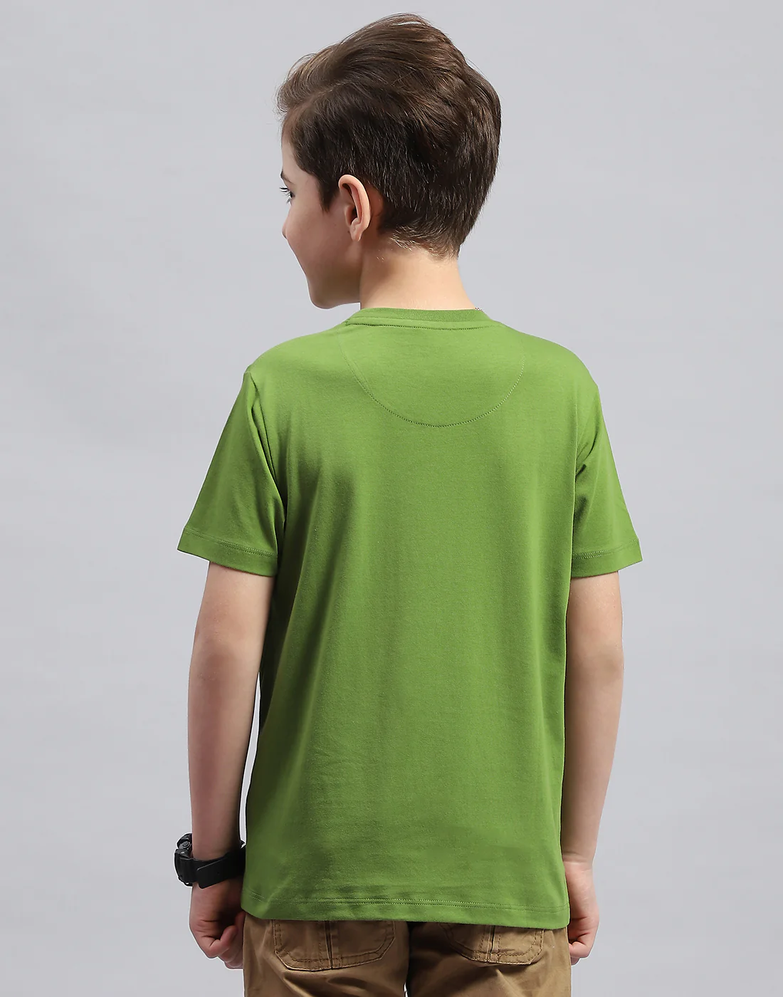 Boys Green Printed Round Neck Half Sleeve T-Shirt - Image 5