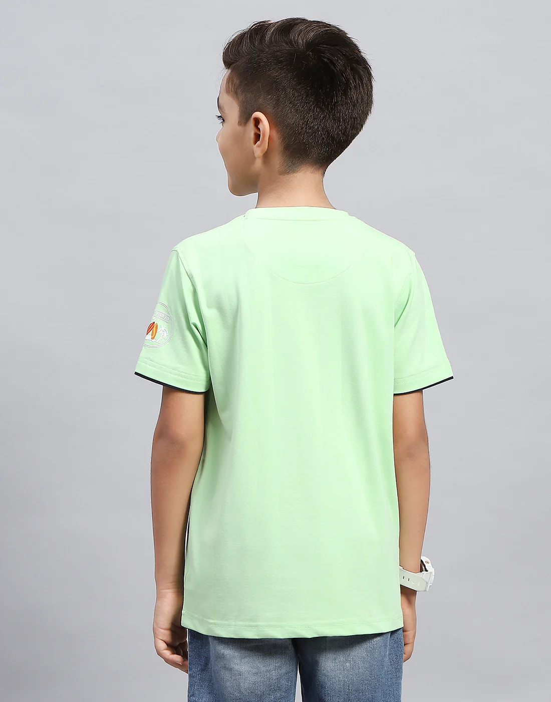 Boys Green Printed Round Neck Half Sleeve T-Shirt - Image 5