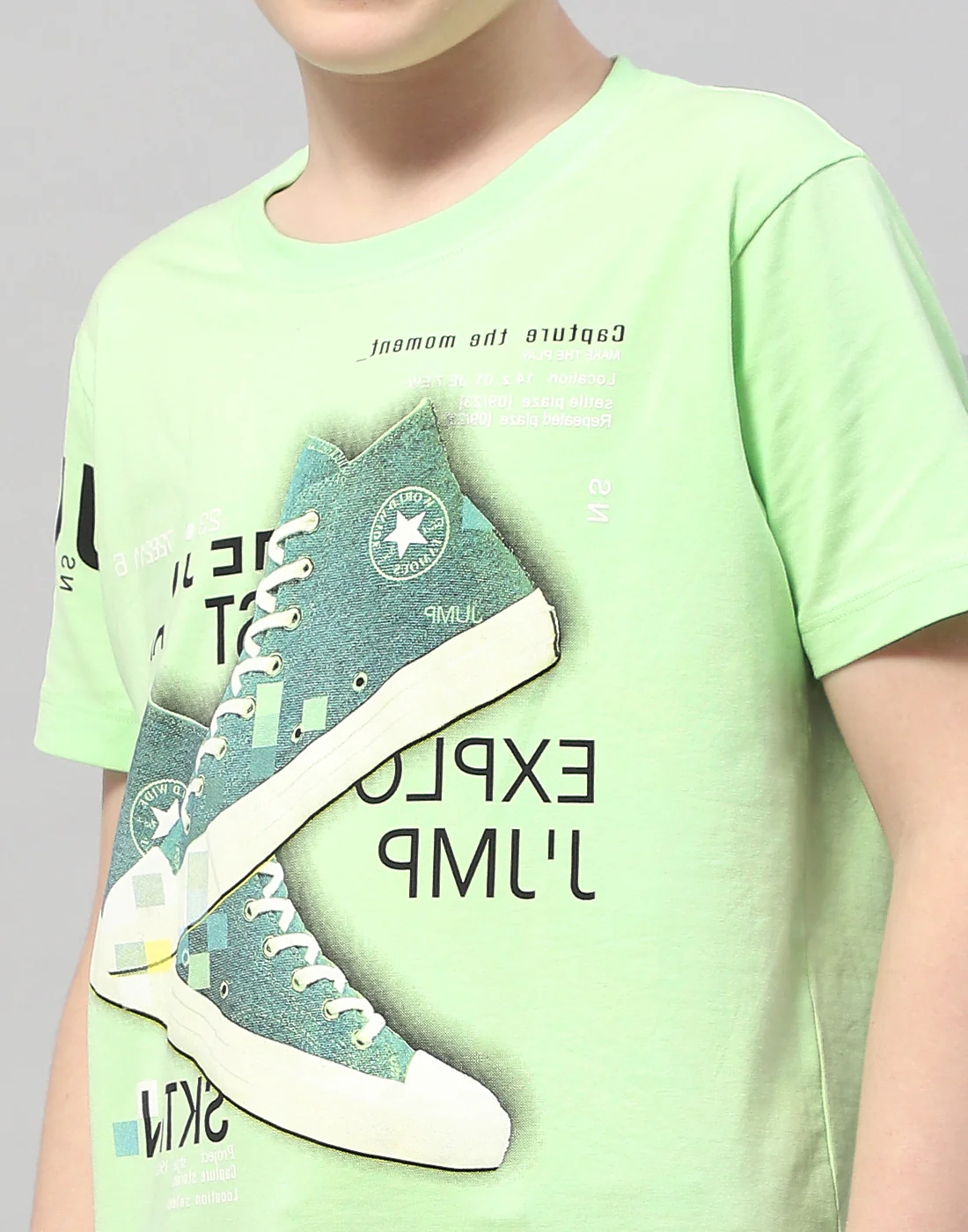 Boys Green Printed Round Neck Half Sleeve T-Shirt - Image 7