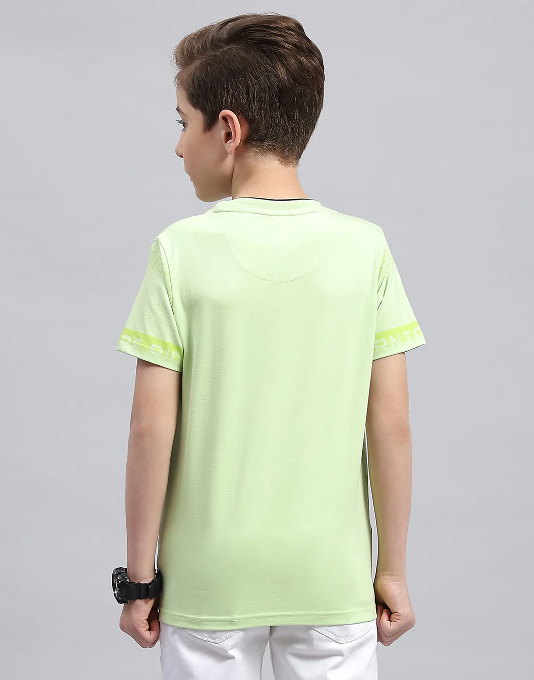 Boys Green Printed Round Neck Half Sleeve T-Shirt - Image 5