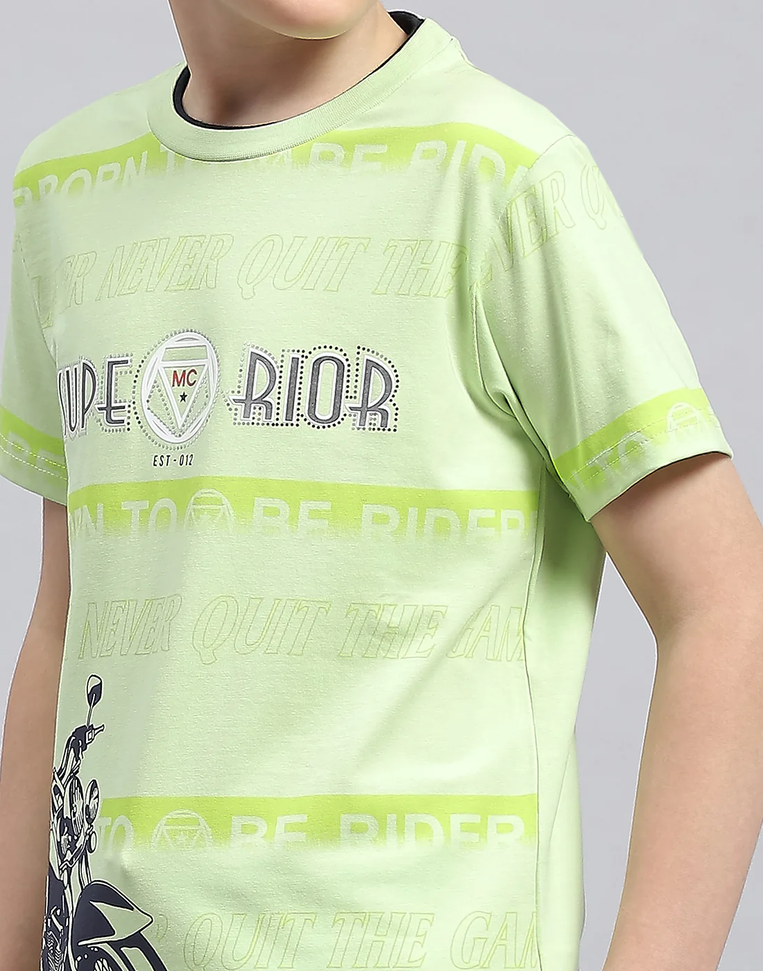 Boys Green Printed Round Neck Half Sleeve T-Shirt - Image 6