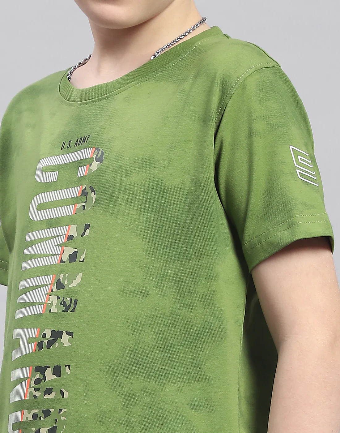 Boys Green Printed Round Neck Half Sleeve T-Shirt - Image 7