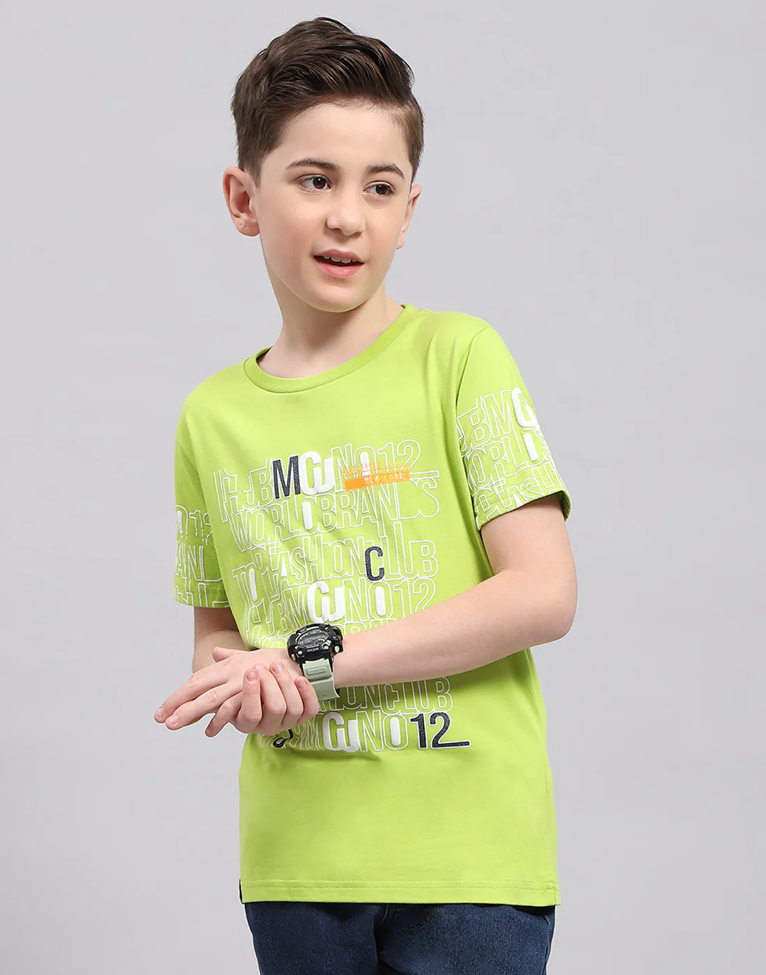 Boys Green Printed Round Neck Half Sleeve T-Shirt - Image 2