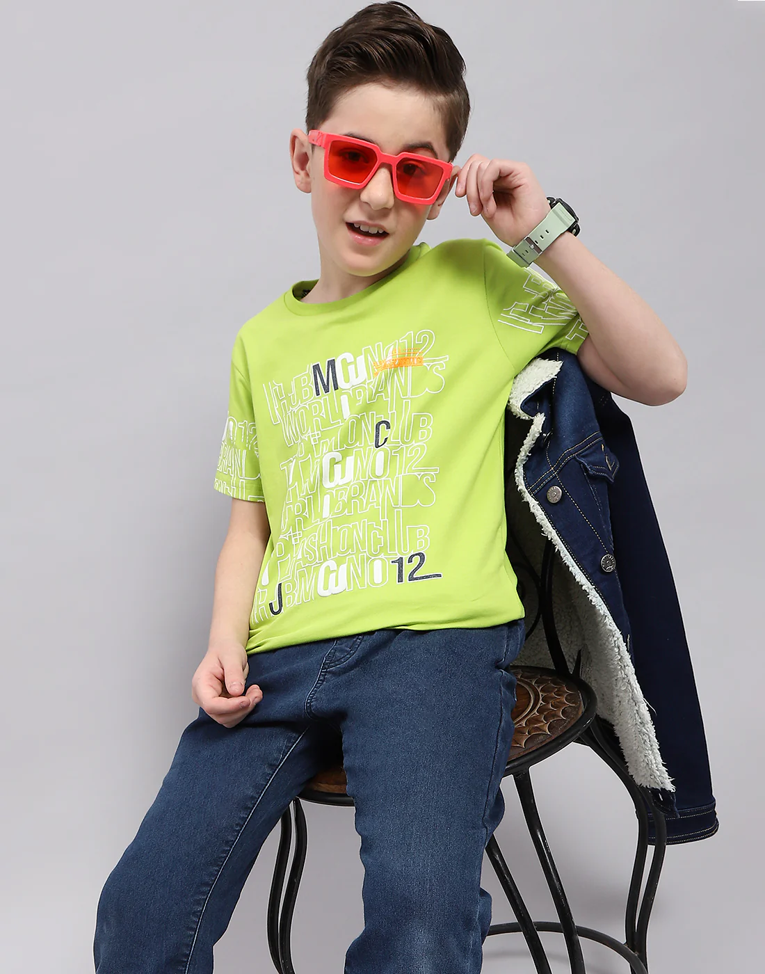 Boys Green Printed Round Neck Half Sleeve T-Shirt - Image 6
