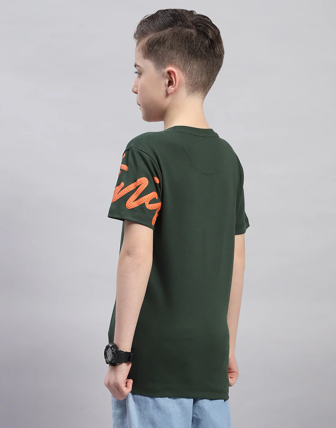 Boys Green Printed Round Neck Half Sleeve T-Shirt - Image 5