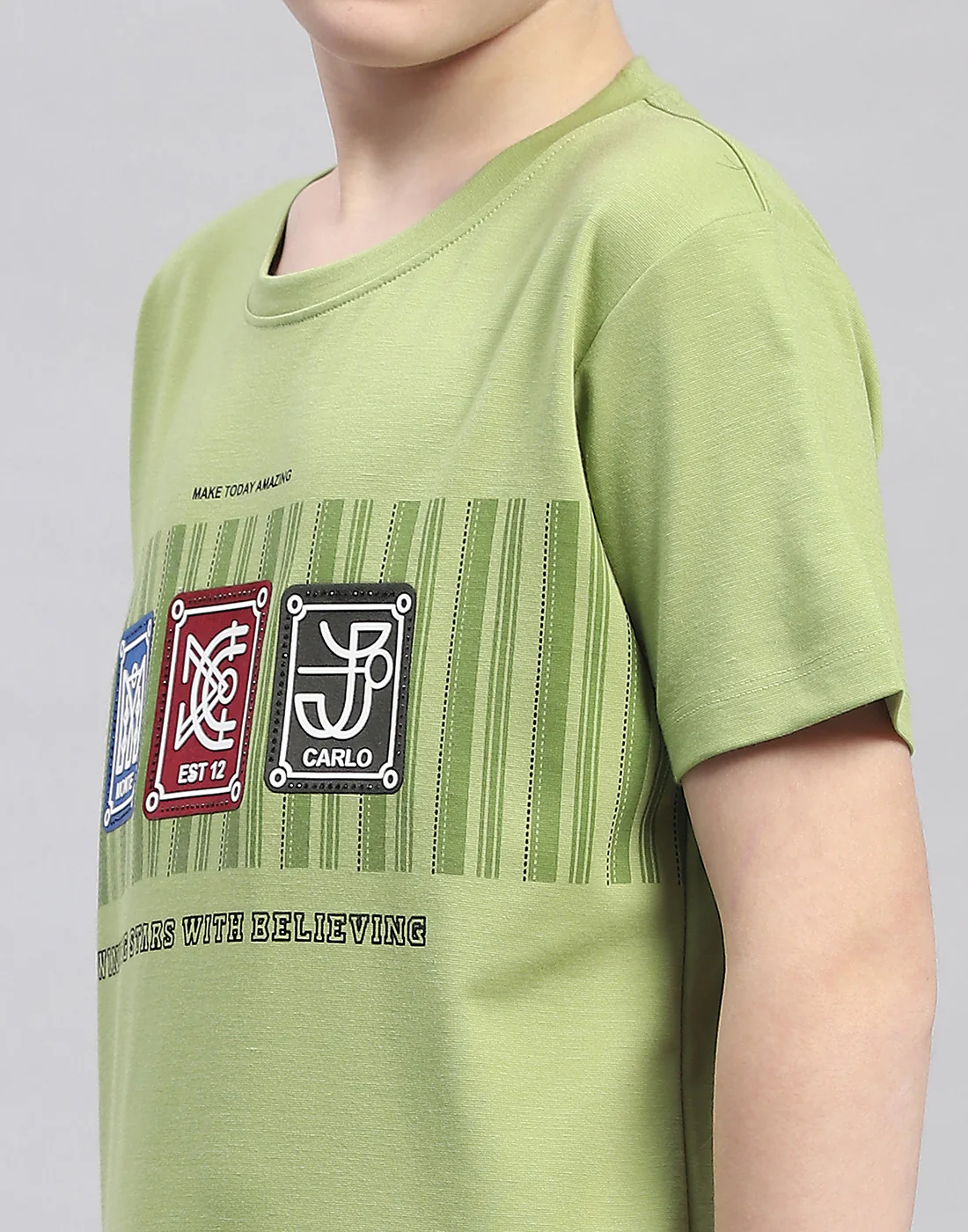 Boys Green Printed Round Neck Half Sleeve T-Shirt - Image 7