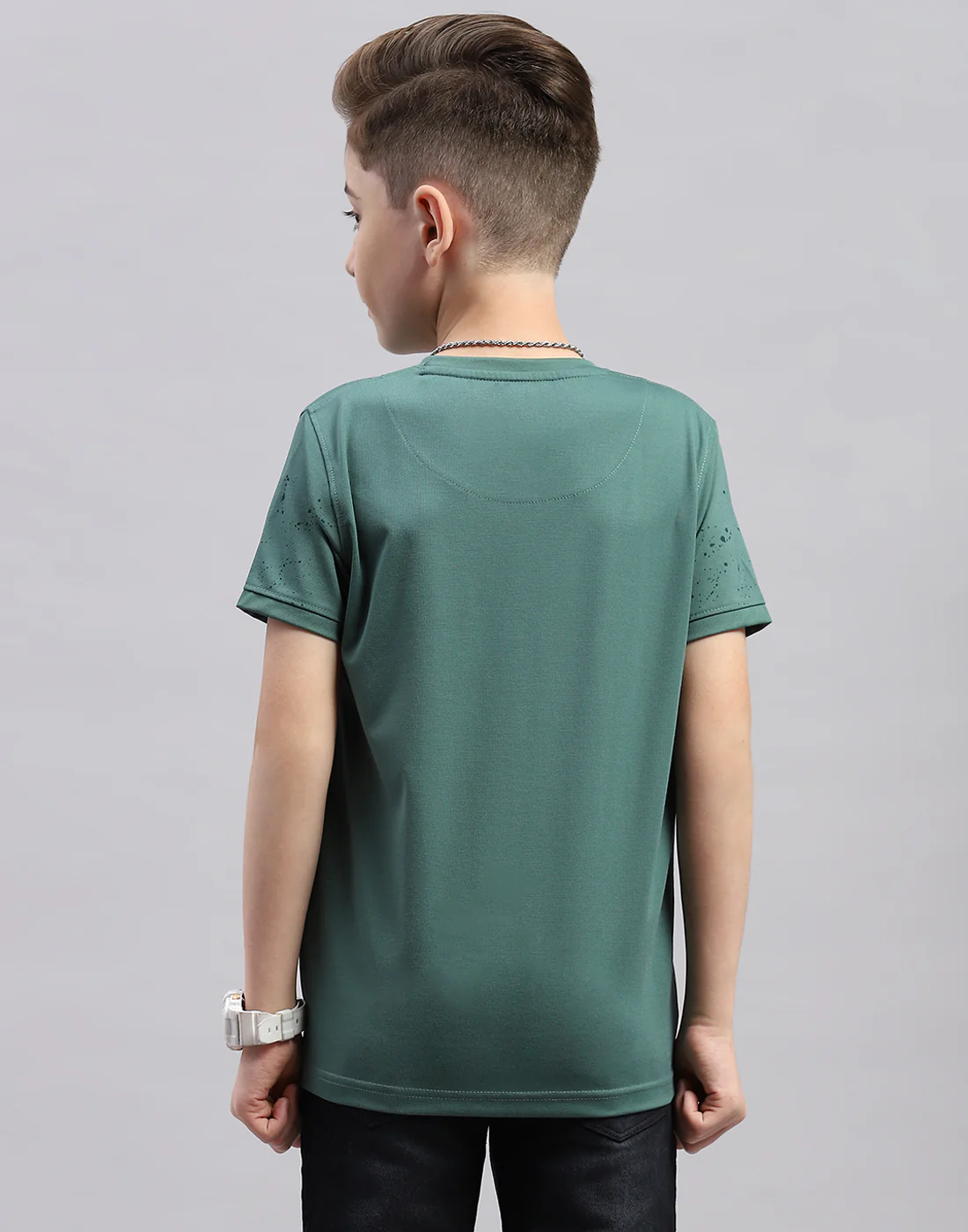 Boys Green Printed Round Neck Half Sleeve T-Shirt - Image 5