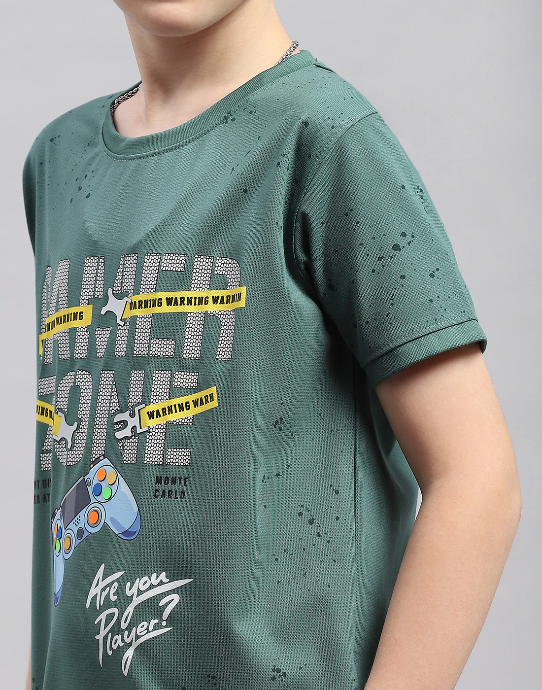 Boys Green Printed Round Neck Half Sleeve T-Shirt - Image 6