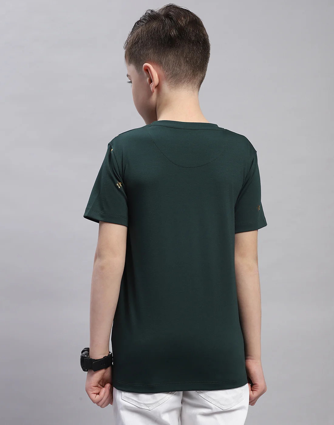 Boys Green Printed Round Neck Half Sleeve T-Shirt - Image 5
