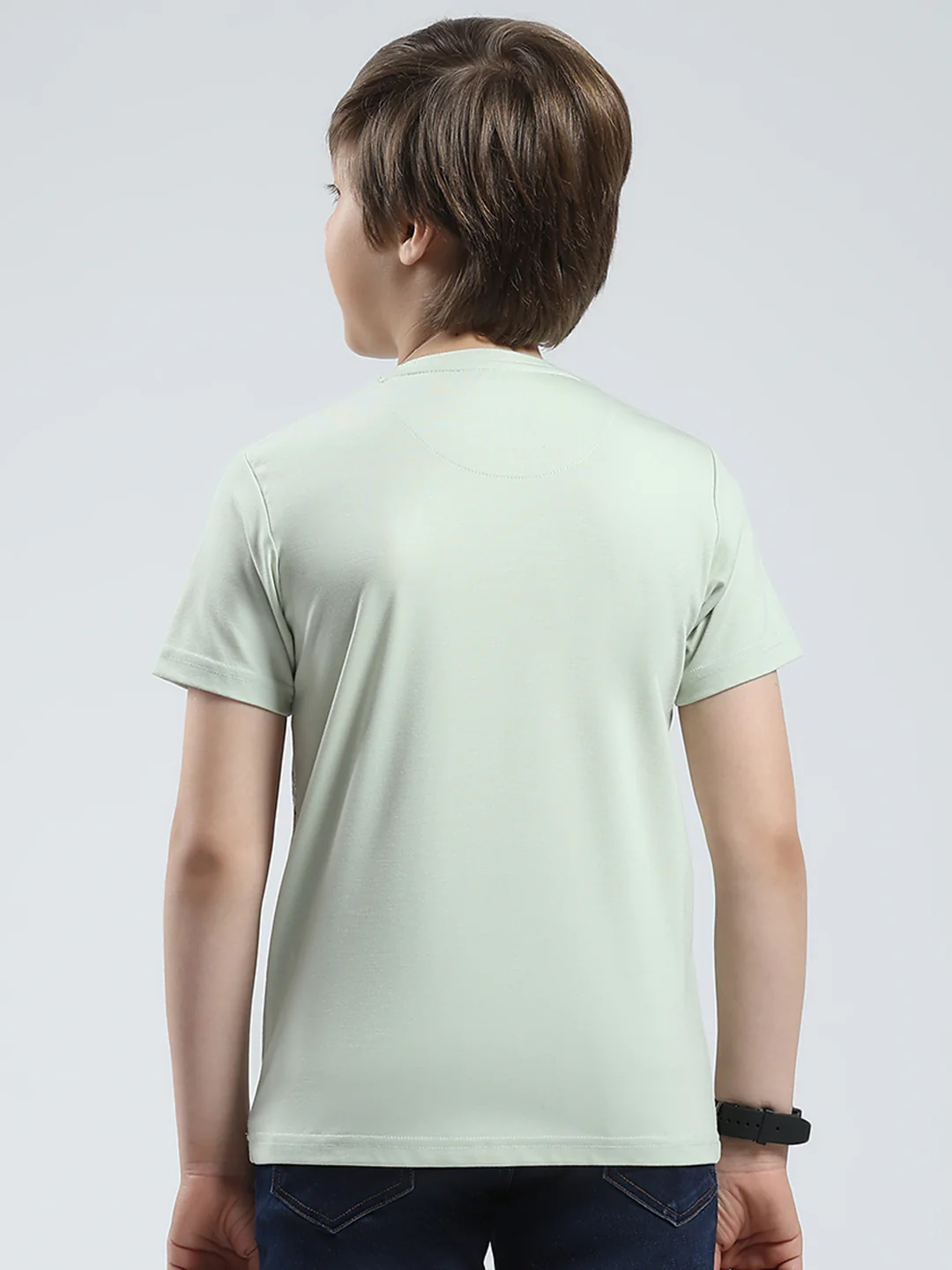 Boys Green Printed Round Neck Half Sleeve T-Shirt - Image 5