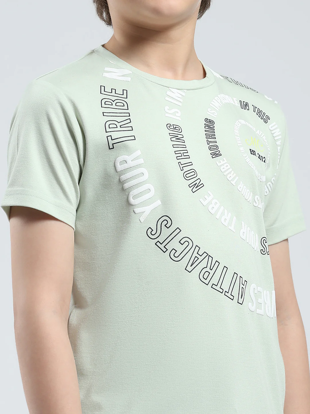 Boys Green Printed Round Neck Half Sleeve T-Shirt - Image 7