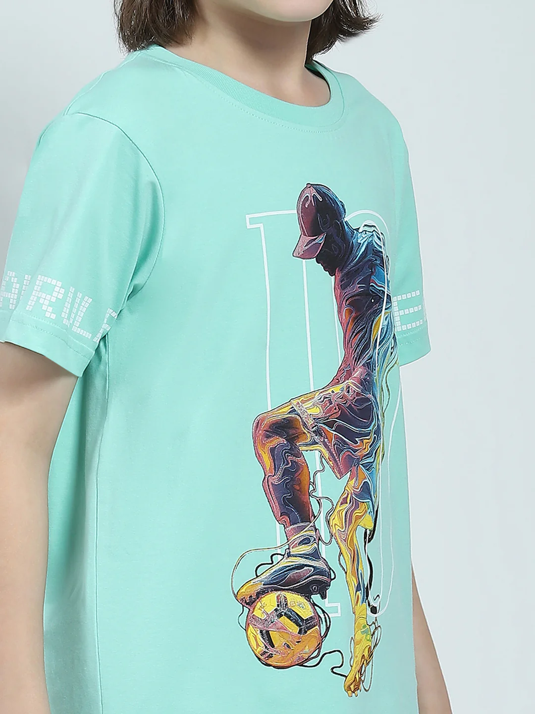 Boys Green Printed Round Neck Half Sleeve T-Shirt - Image 6