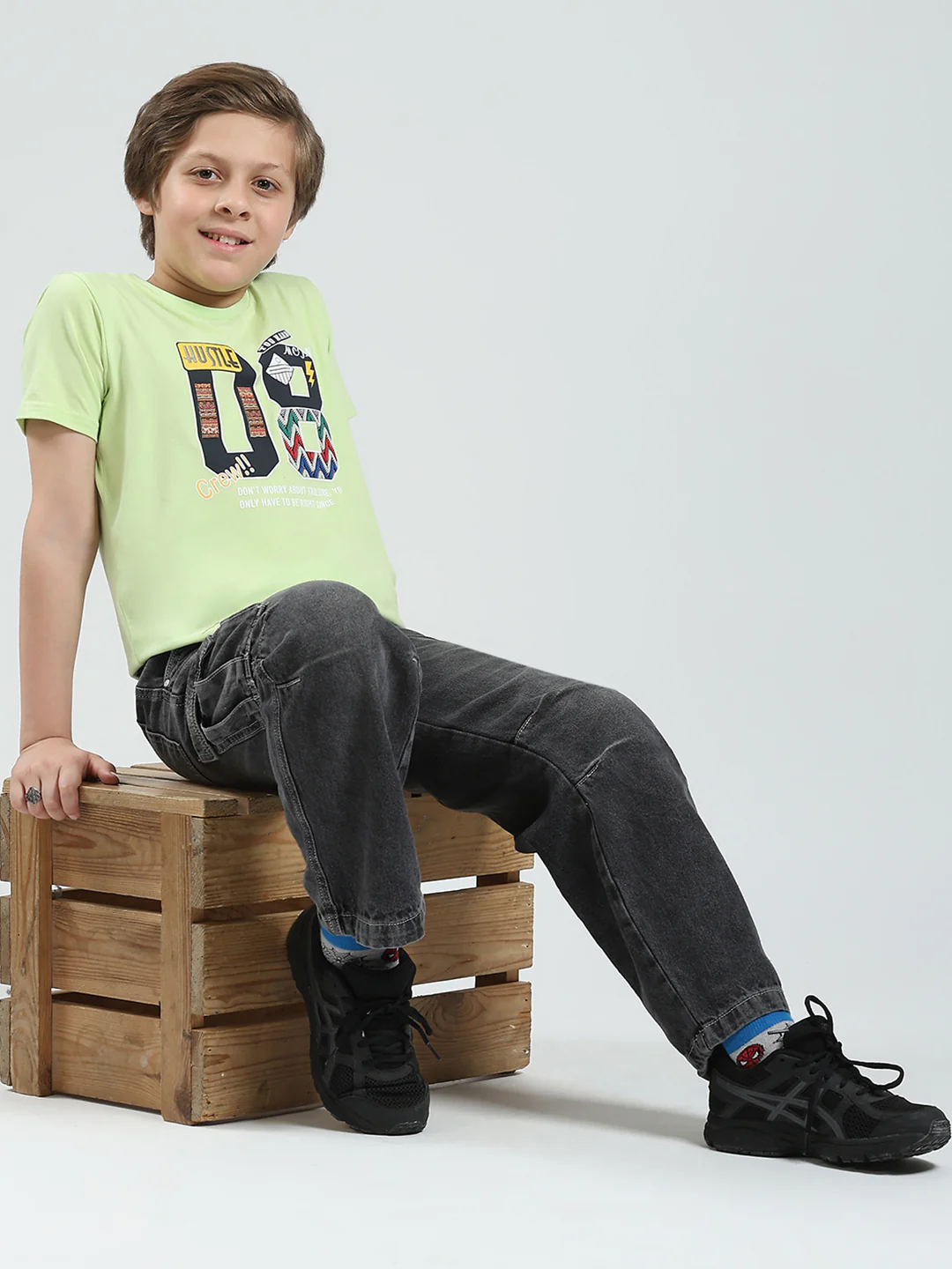 Boys Green Printed Round Neck Half Sleeve T-Shirt - Image 2
