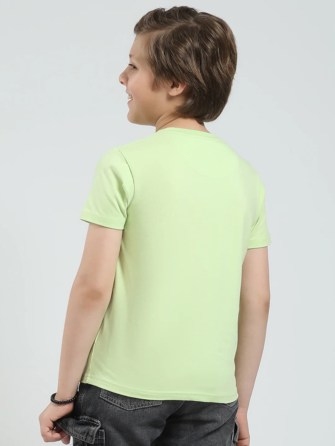 Boys Green Printed Round Neck Half Sleeve T-Shirt - Image 5
