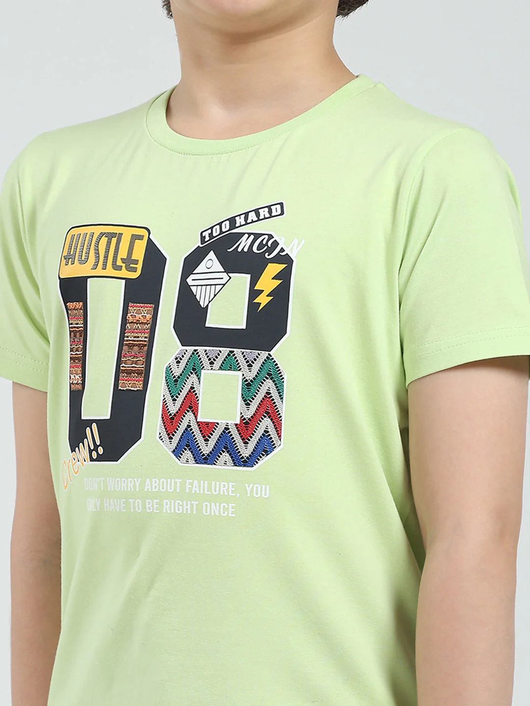 Boys Green Printed Round Neck Half Sleeve T-Shirt - Image 6