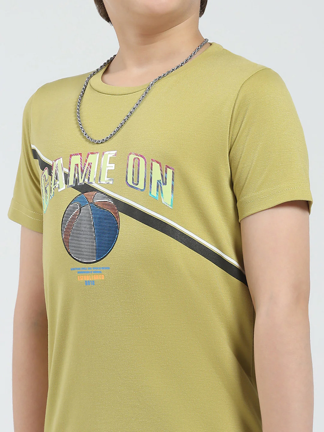 Boys Green Printed Round Neck Half Sleeve T-Shirt - Image 6