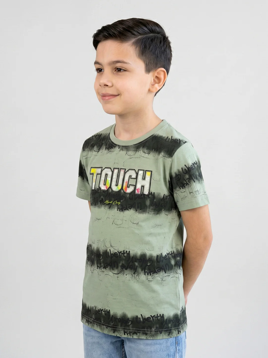 Boys Green Printed Round Neck Half Sleeve T-Shirt - Image 2