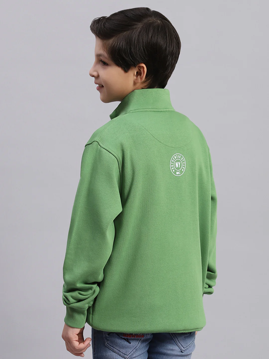 Boys Green Printed Stand Collar Full Sleeve Sweatshirt - Image 5
