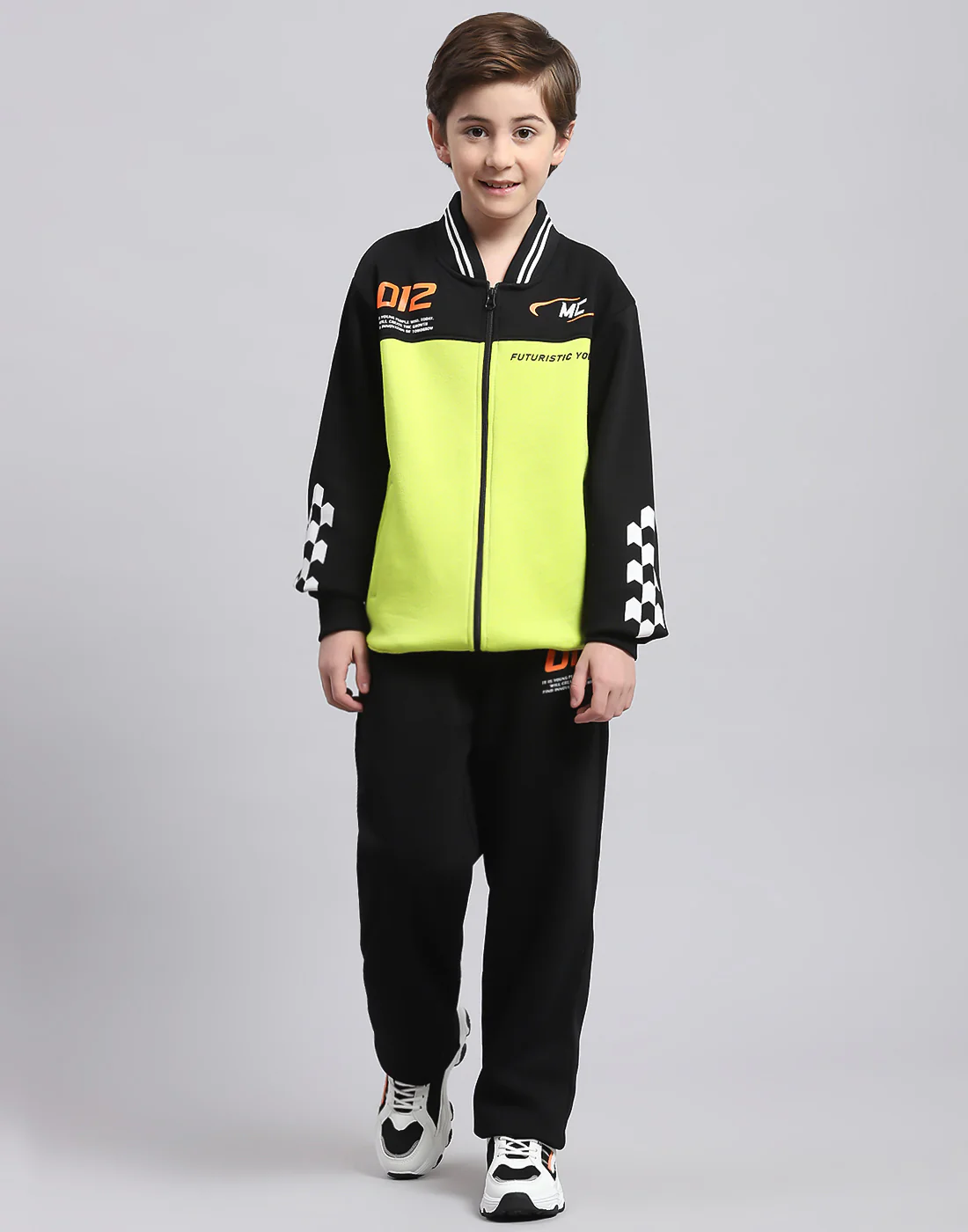 Boys Green Printed Stand Collar Full Sleeve Tracksuit - Image 2
