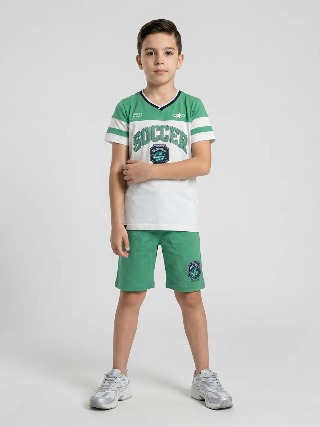 Boys Green Printed V Neck Half Sleeve Bermuda Set