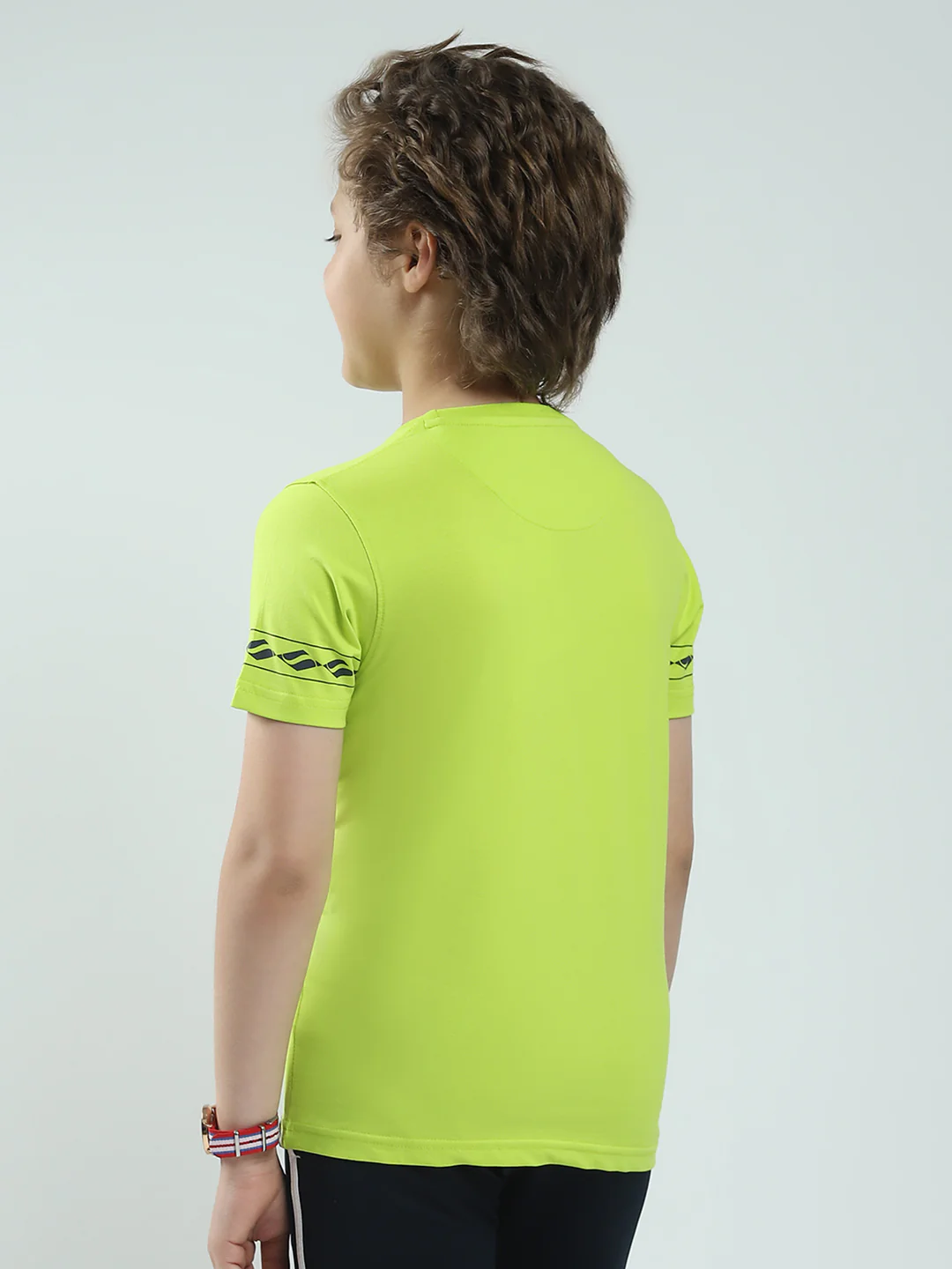 Boys Green Printed Round Neck Half Sleeve T-Shirt - Image 5