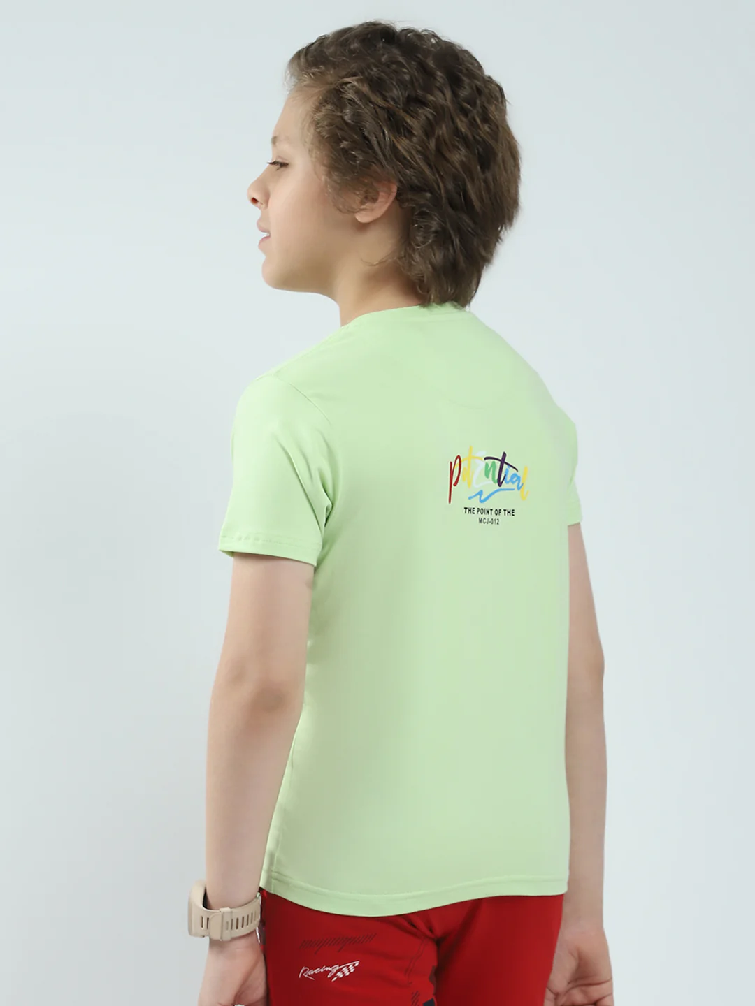 Boys Green Printed Round Neck Half Sleeve T-Shirt - Image 5