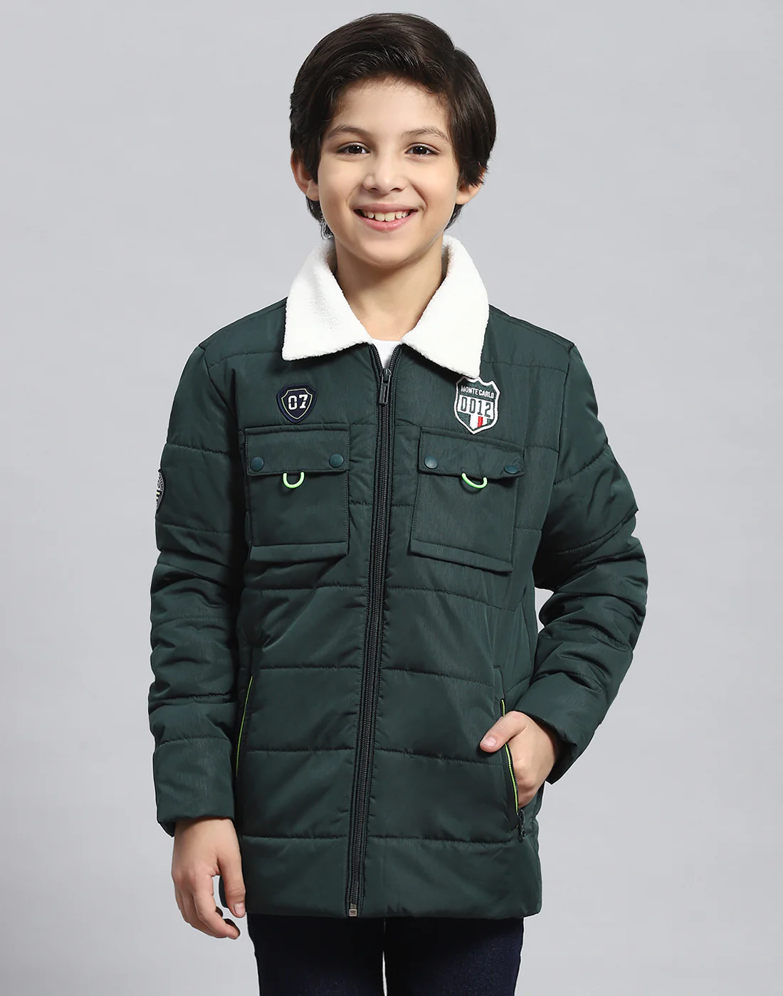Boys Green Solid Collar Full Sleeve Boys Jacket - Image 2